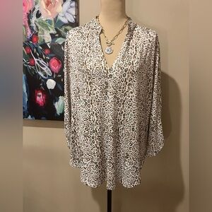 Cowgirl Hardware Leopard Print V-Neck Blouse, 1X